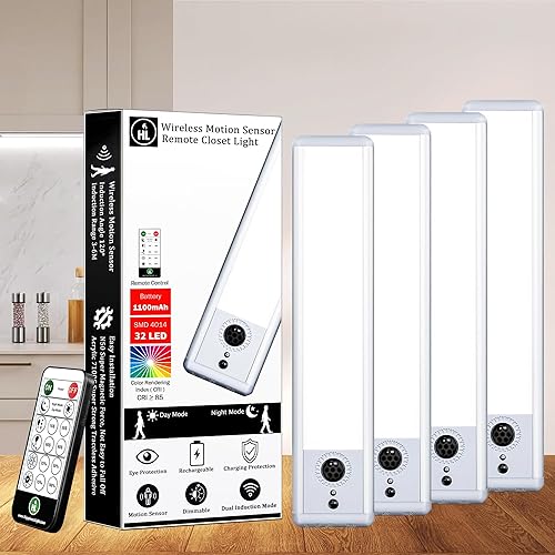 HL Luces para debajo del gabinete, iluminación inalámbrica, luz con sensor de movimiento, luz nocturna para interiores, instalación magnética,