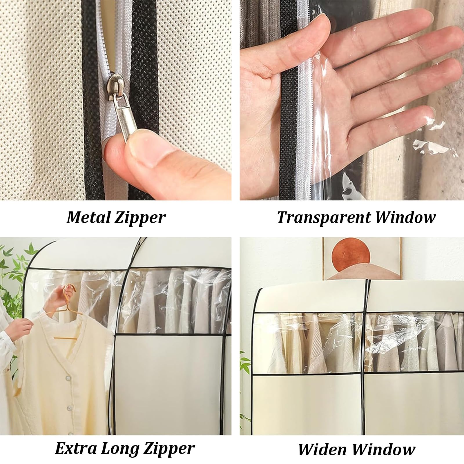 Kleiderstangen-Abdeckung mit Reißverschlüssen und transparentem Fenster, vollständig geschlossener Kleiderstangenschutz für Anzüge, Mäntel und lange Kleider, ideale Kleidersack-Lösung