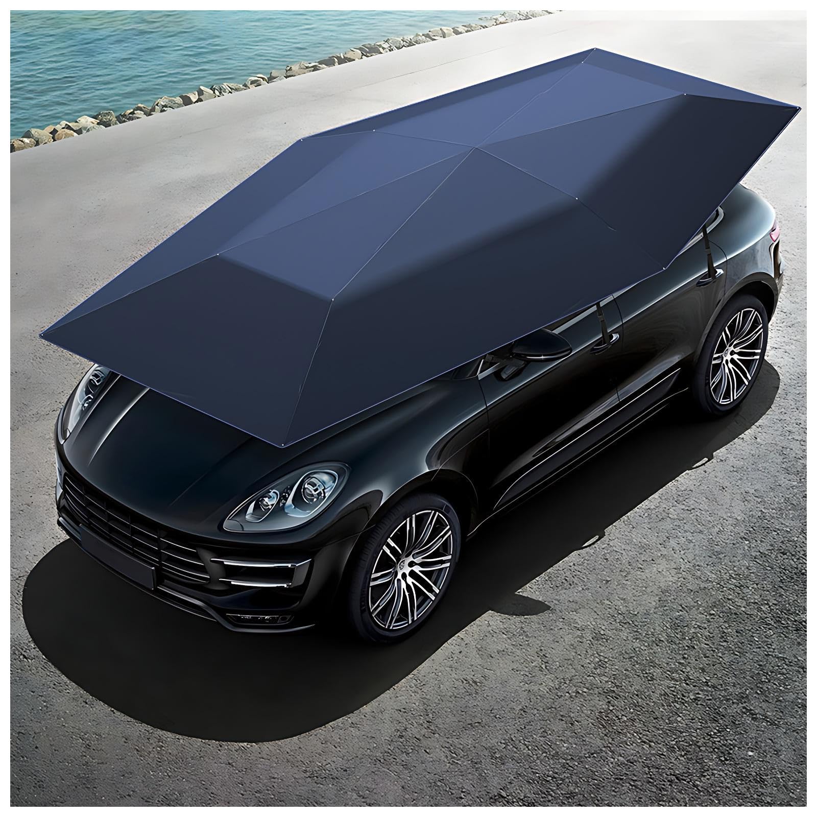 liuyunfeiGL Car Umbrella Automatic for Roof, Portable Car Tent Canopy with Remote, 380x270cm Folding Carport for SUV, Waterproof & Sun Shade Cover, Windproof Design with Detachable Battery Blue