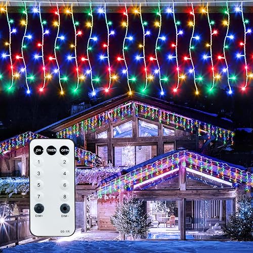 Luces de carámbano de 32.8 pies, Navidad al aire libre con 400 LED 75 gotas, luces de alero impermeables IP65, 8 modos, para decoración de aleros de