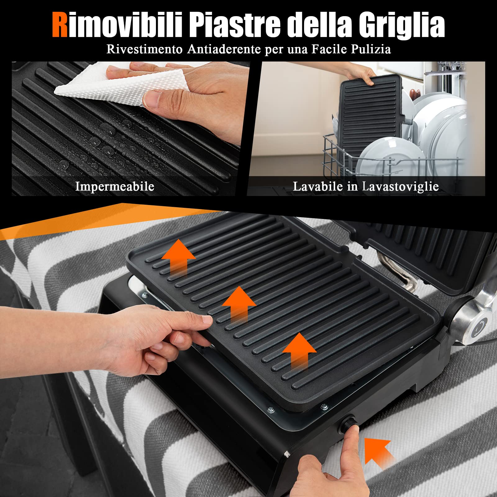 COSTWAY 3 in 1 Piastre per Panini 2000 W, Bistecchiera Elettrica con 5 Modalità Automatiche, Cottura Bifacciali, Timer 0-4H e Display a LED, Materiale Antiaderente, Ideale per Panini e Barbecue