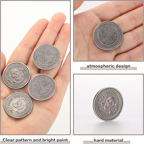 Miniatura 3 de Remuuly 5 monedas Memento Mori con diseño de calavera y árbol de Memento Vivere, monedas en relieve para recordatorios, tomador de decisiones,