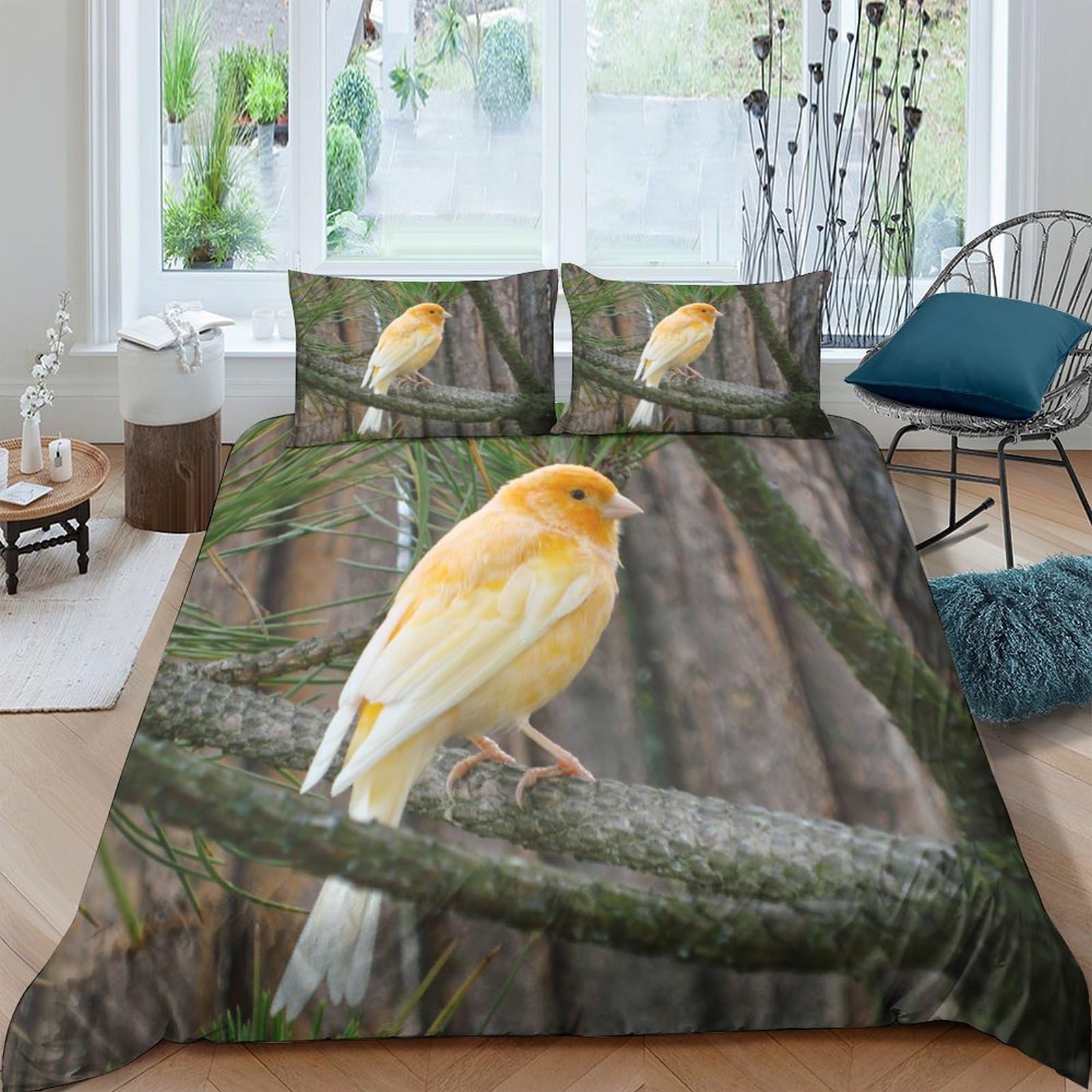 Ctjqhvkz Style-10 3D Printed Yellow Bird Fitted Sheet Microfiber Soft Breathable Forest Tree Mattress Cover For Bedroom Guest Room Decor Single（135X200cm）