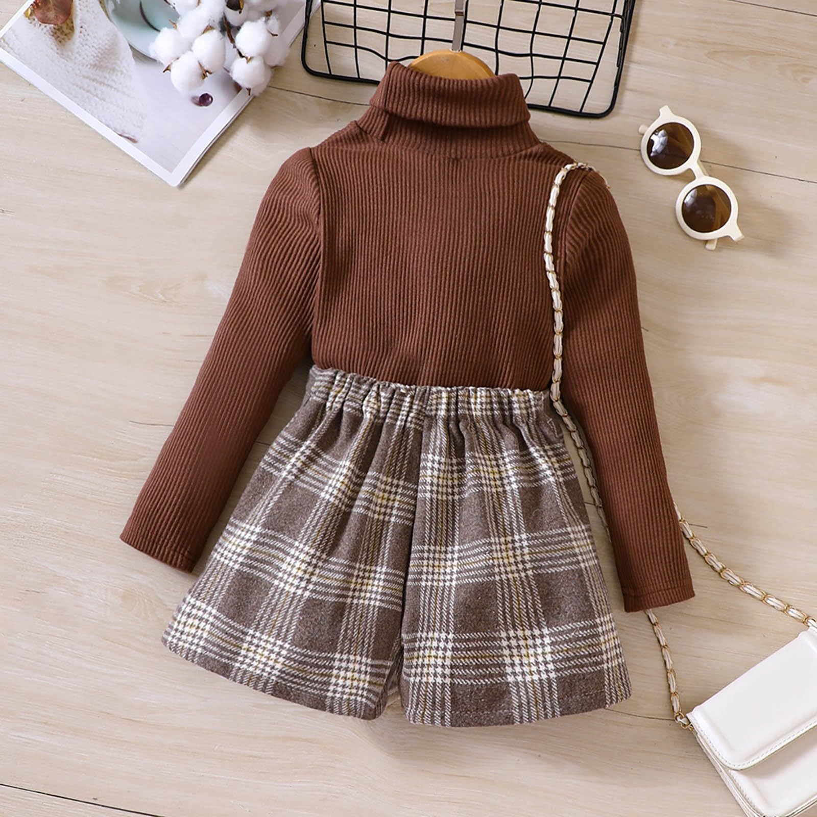 Kleinkind Kinder Baby Mädchen Herbst Winter Kleidung Set Langarm Rollkragenpullover Tops Faltenröcke Outfits Langarm Solide Pullover Tops + Knopf Rock 2-teiliges Kleidungsset