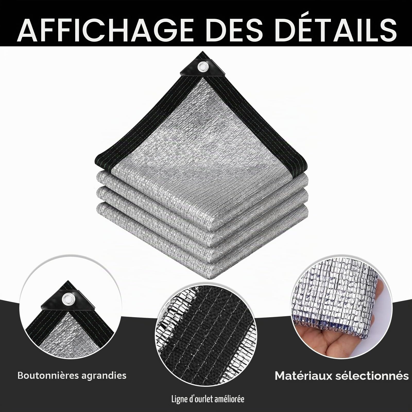 Filet D'Ombrage pour Voiture,Filet D'Ombrage en Aluminium Réfléchissant 2x2m,Tissus Reflechissant Soleil, Bâche de Protection Solaire,pour Chien,Serre,Jardin,Pergola