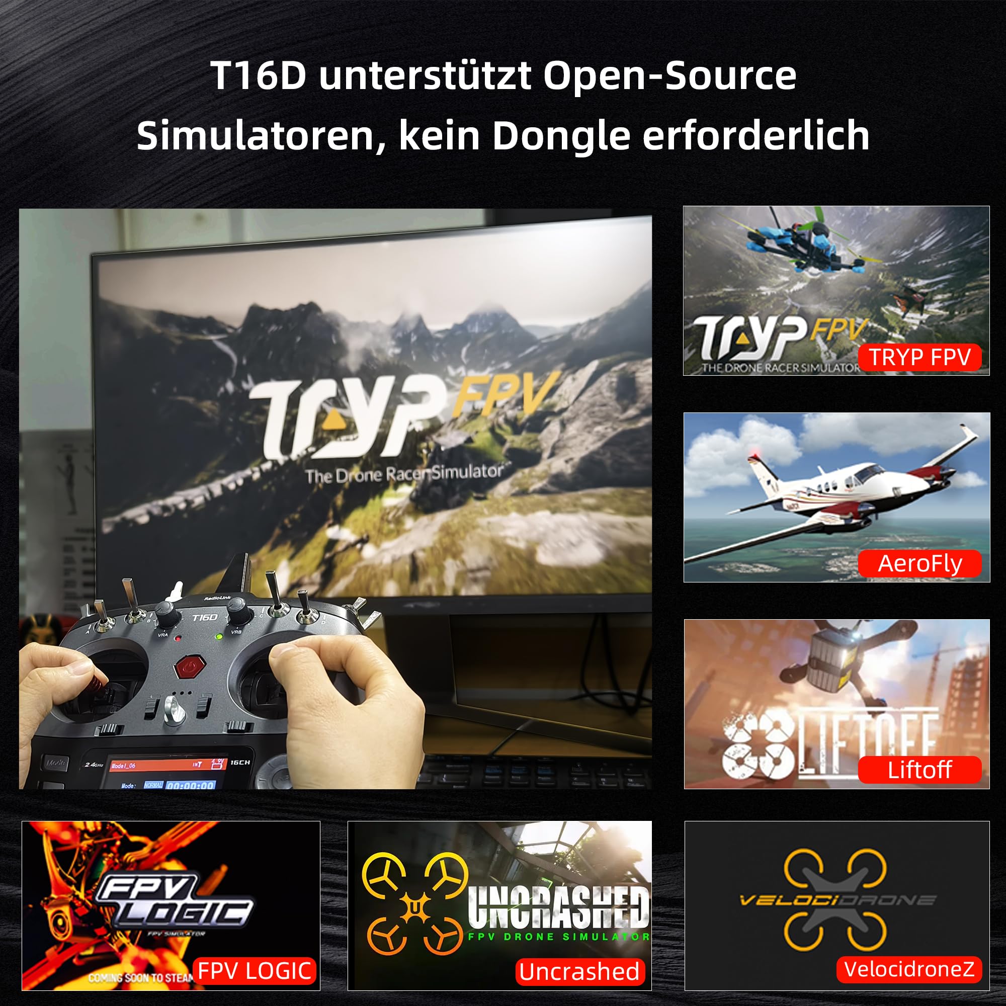 Radiolink T16D 16CH 2.4G RC Sender und R16F Empfänger | ELRS, Crossfire Module, Benutzerdefinierter Sprachübertragung, 100 Modelle, für RC-Flugzeuge, Drohnen, Autos und Boote