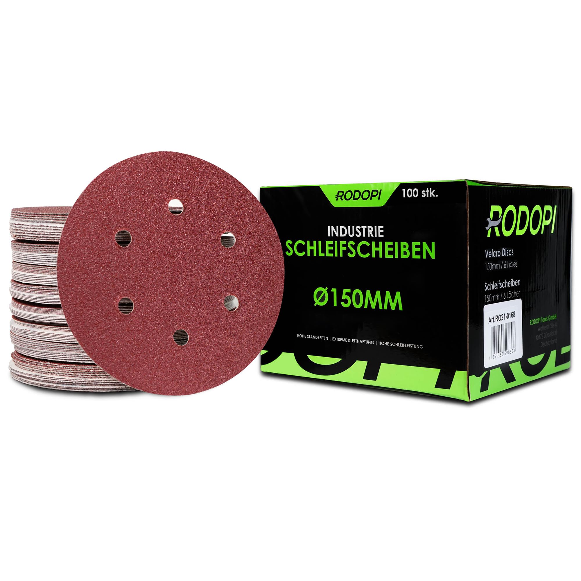 RODOPI Schleifpapier 150mm Klett RedDevil Schleifscheiben Körnung 40-320 Schleifpads für Exzenterschleifer 6 Loch Klettscheibe Zirkonium Korund - 200 Stück K40