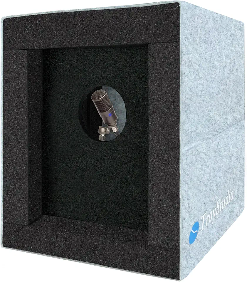 TroyStudio Cabine vocal fechada, escudo de isolamento de microfone portátil, filtro de reflexão dobrável com espuma acústica e painéis, caixa de som de gravação equipamento de estúdio doméstico para