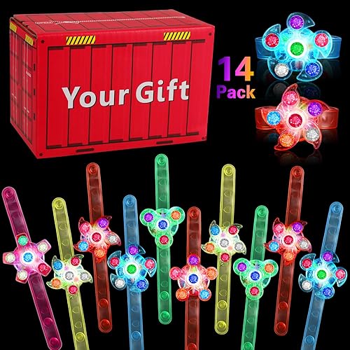Paquete de 14 pulseras giratorias con luz LED, recuerdos de fiesta para niños de 4 a 8 a 12 años, rellenos de calcetines de Navidad que brillan en disponible en Yaxa Venezuela