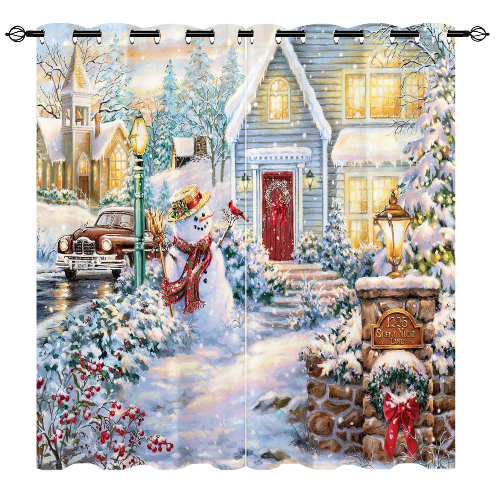 Yuanzu Boys Multi 5 Christmas Blackout Curtains, 3D Happy Snowman Bird Farmhouse Patterns Microfiber Fabric Eyelet Blackout Curtains For Living Room Bedroom Window W140cm (55") X D183cm (72") 2 Panels
