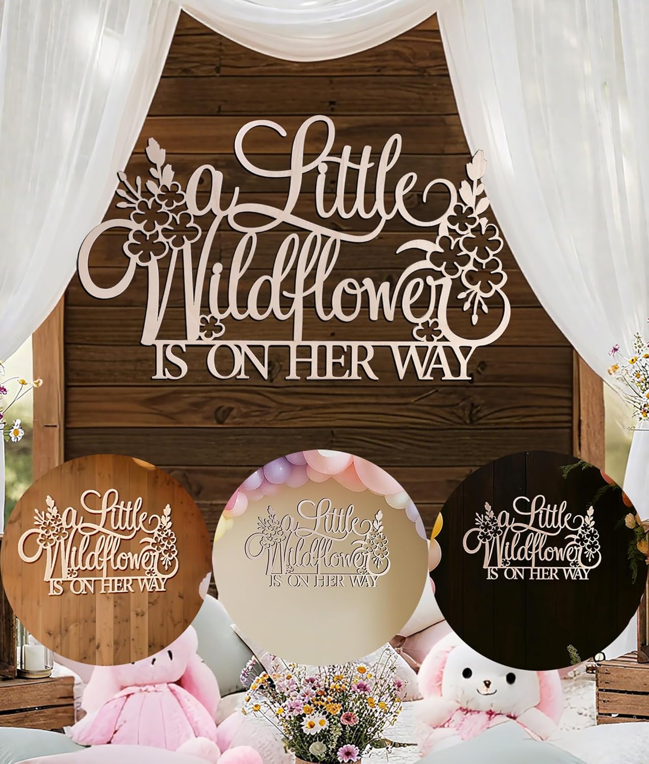 Little Wildflower Backdrop Wooden Sign - A Little Wildflower is On the Way Background Wall Decoration Wood Sign, Baby Shower & Gender Reveal Decor (Little Wildflower Backdrop Wooden Sign)