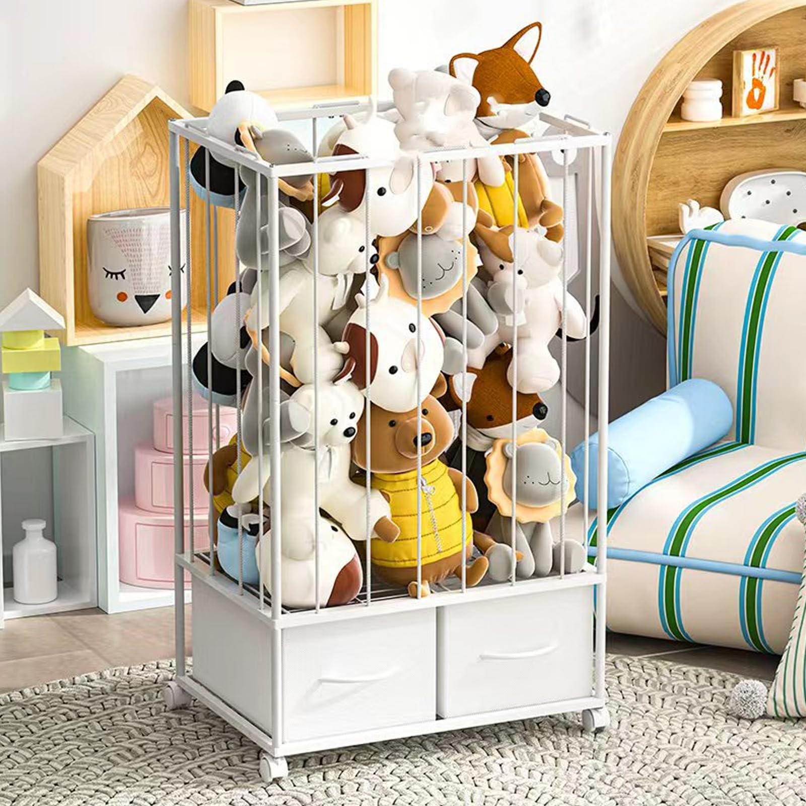 Spaziosa cassettiera in peluche con corde elastiche, 30 x 42 x 102 cm