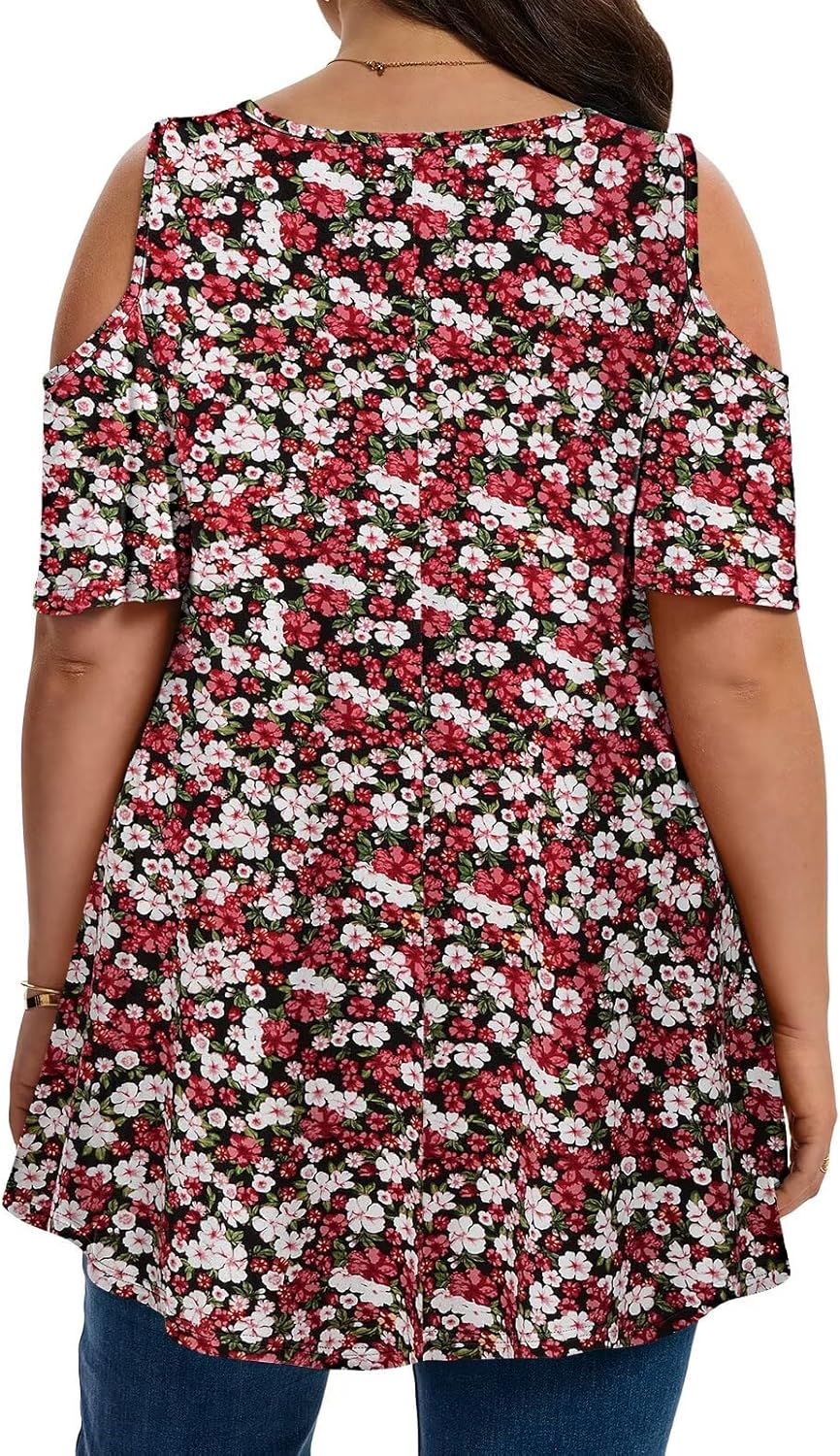 LARACE Plus Size Cold Shoulder Tops for Women Short Sleeve Tunics Shirts Loose Summer Clothes Blouses to Wear with Leggings - Image 5