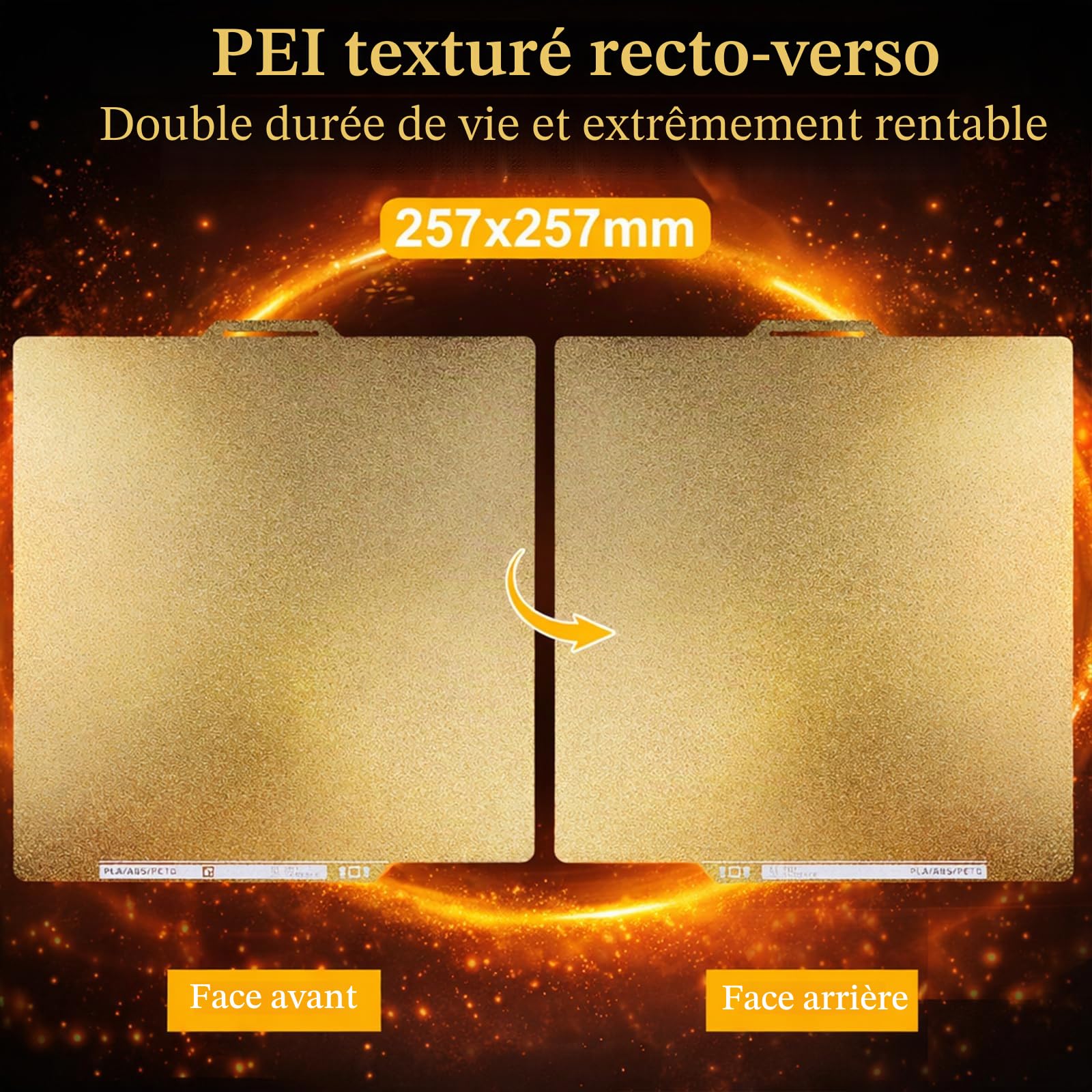Plateau D'impression Double Face PEI 257×257mm Compatible avec Bambulab A1/X1/X1C/X1E/P1P/P1S/P2S – Surface Texturée, Imprimante 3D Magnétique à Ressort Haute Adhérence