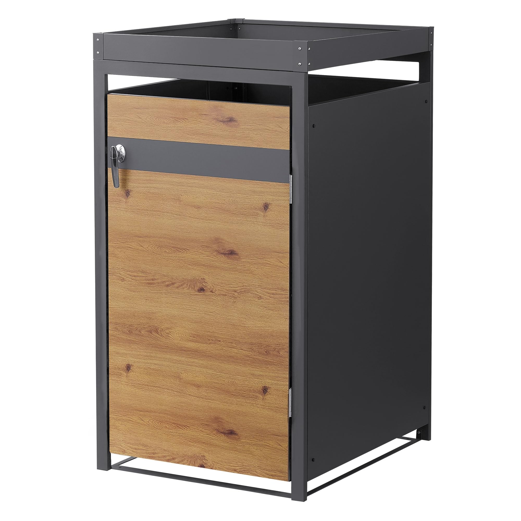 ML-Design Mülltonnenbox 1er 240L mit Pflanzdach, Mülltonnenverkleidung für 1 Mülltonne, Müllbox wetterfest, Mülltonnenhaus aus Stahl, Müllcontainer, abschließbare Tür, 68x80x124 cm Anthrazit-Holzoptik