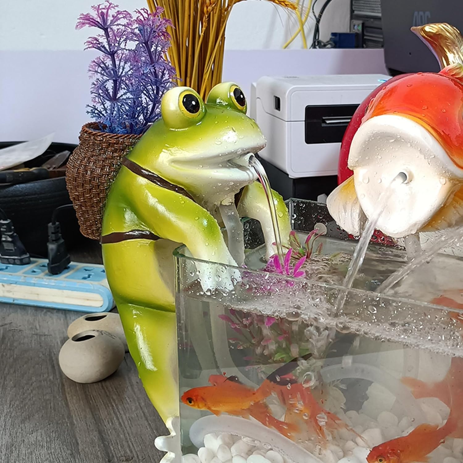 Pond Spitter for Small Ponds – Hanging Aquarium Decoration for Water Circulation and Fish Tank Landscaping Resin Material – Water Pump and Fish Tank Not Included(Yellow)