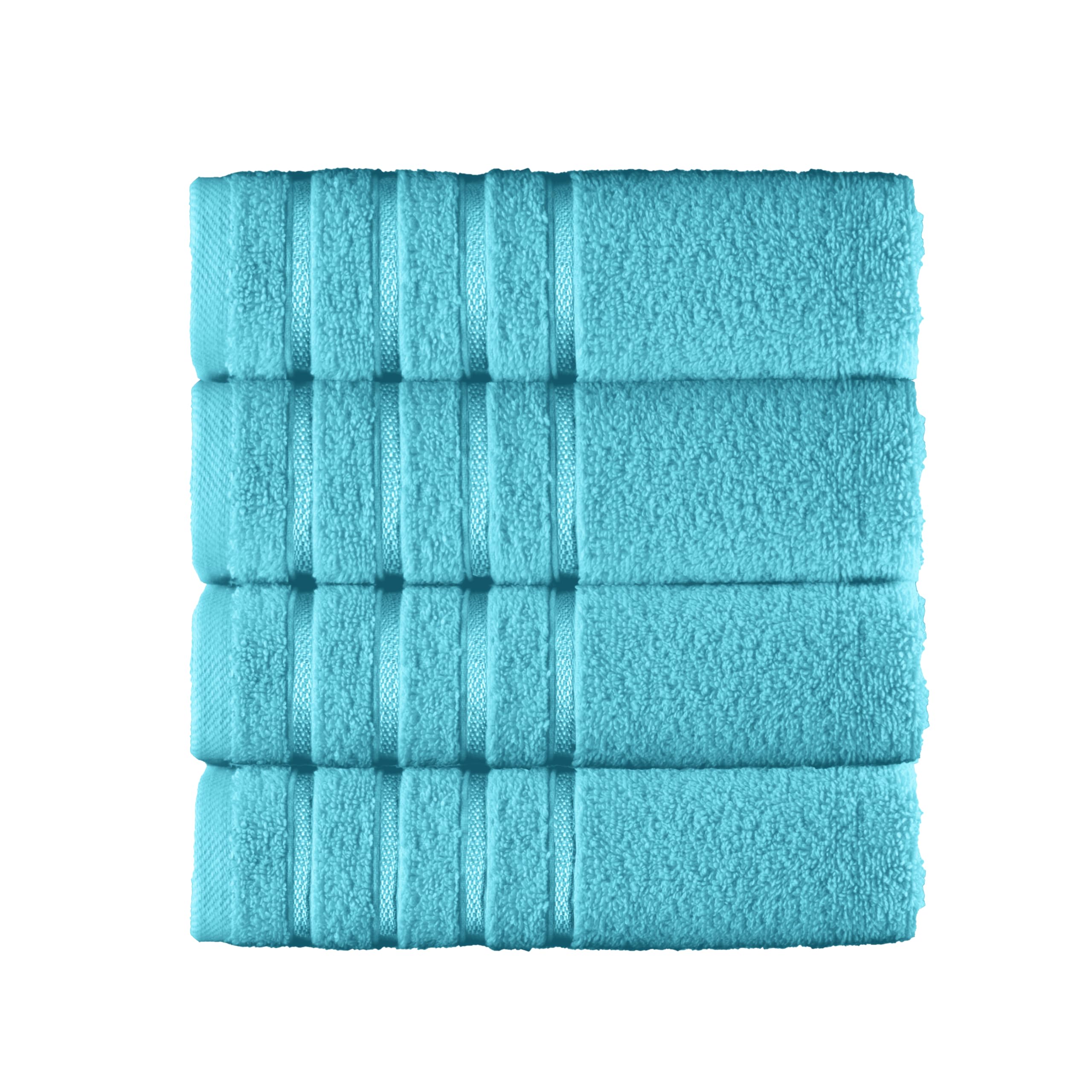 Elegant Comfort 100% Turkish Cotton 4 Lines Viscose Stripe Luxury 4 Pack Hand Towel Set - Ultra Absorbent and Soft 16 x 28 Inch Premium Hotel Spa Quality Towels for Everyday Bath Use, Aqua