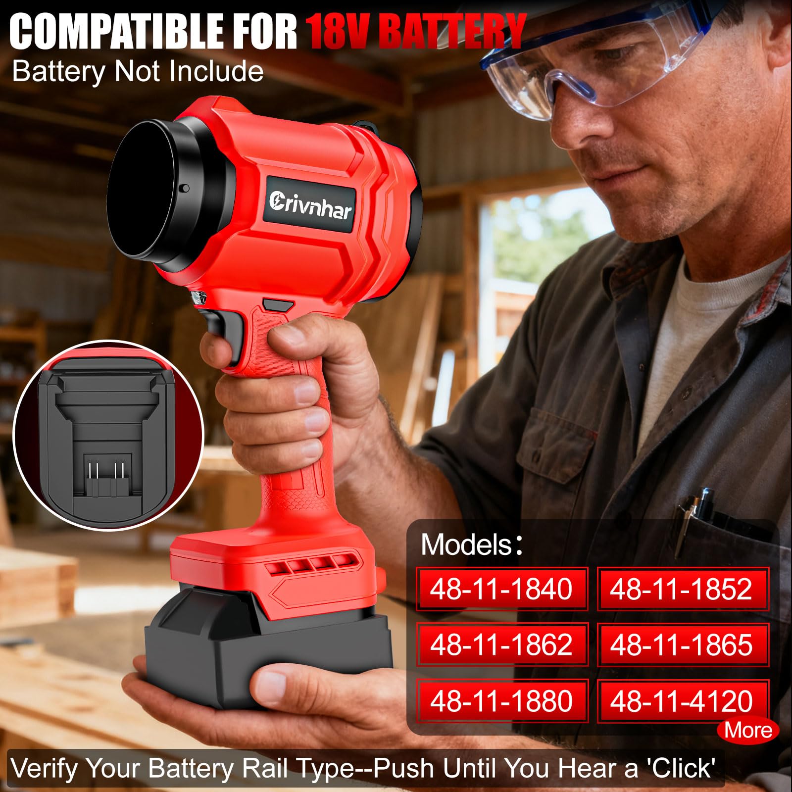 Soplador de hojas inalámbrico compatible con batería Milwaukee de 18 V, motor sin escobillas (solo herramienta), mini sopladores de jardín de velocidad variable de 36,000 RPM con LED + 2 boquillas