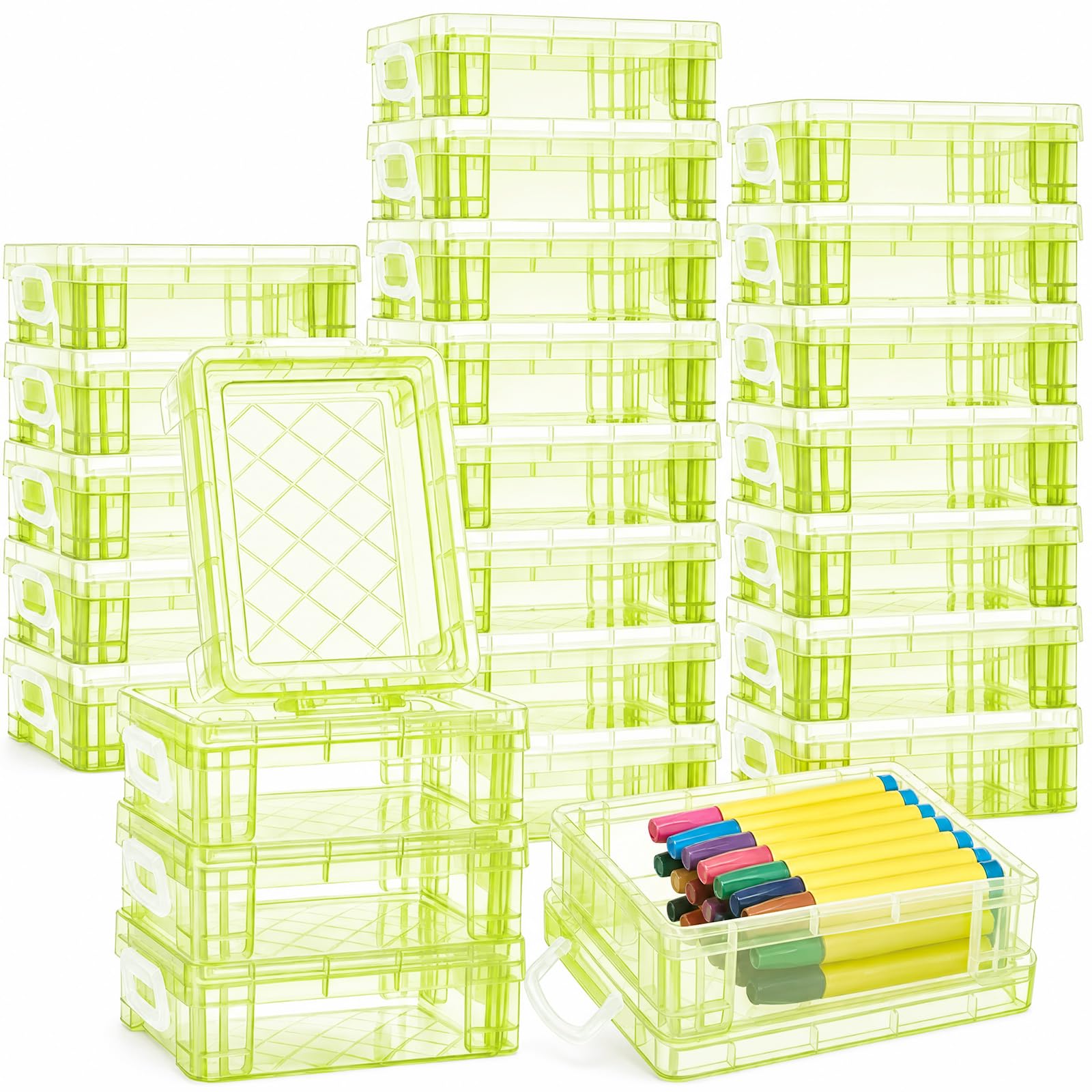 Suzile 25 Pcs Plastic Crayon Boxes Bulk,Green