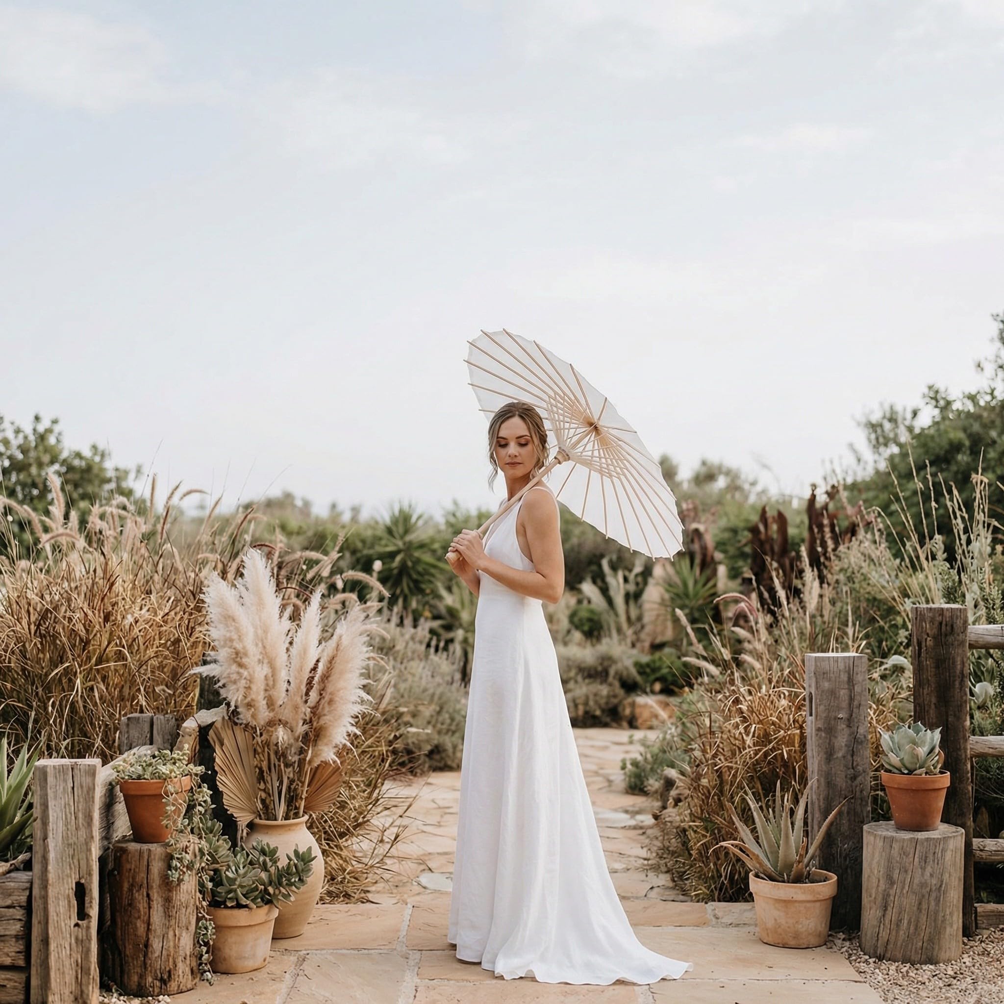 5 Stück Zoll Weißer Bambus Papierschirm für Hochzeit und Fotografie | Öffnende Form, Blanke Oberfläche, Leicht Tragbar, für Kunst Events und Selbstgemacht Projekte