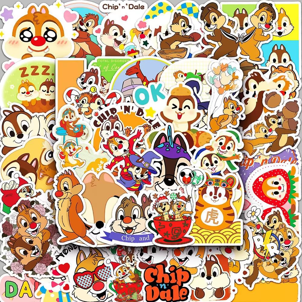 50pcs Cute Chip and Dale Stickers Decal Waterproof Motorcycle Fridge Luggage Cartoon Sticker for Kid Toy