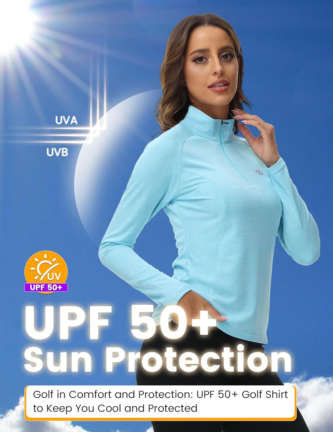 MoFiz Women's Golf Polo Shirts Long Sleeve 1/4 Zip UPF 50+ UV Sun Protection Quick Dry Workout Hiking Athletic Tops - Image 3