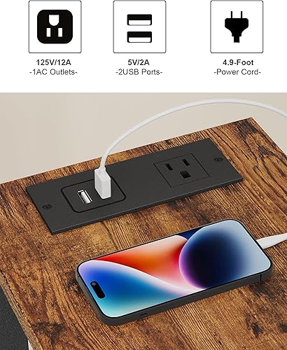 Miniatura 8 de TUTOTAK Mesa auxiliar pequeña con estación de carga, mesa auxiliar estrecha con puertos USB y tomacorrientes, mesa de sofá delgada, mesita de noche