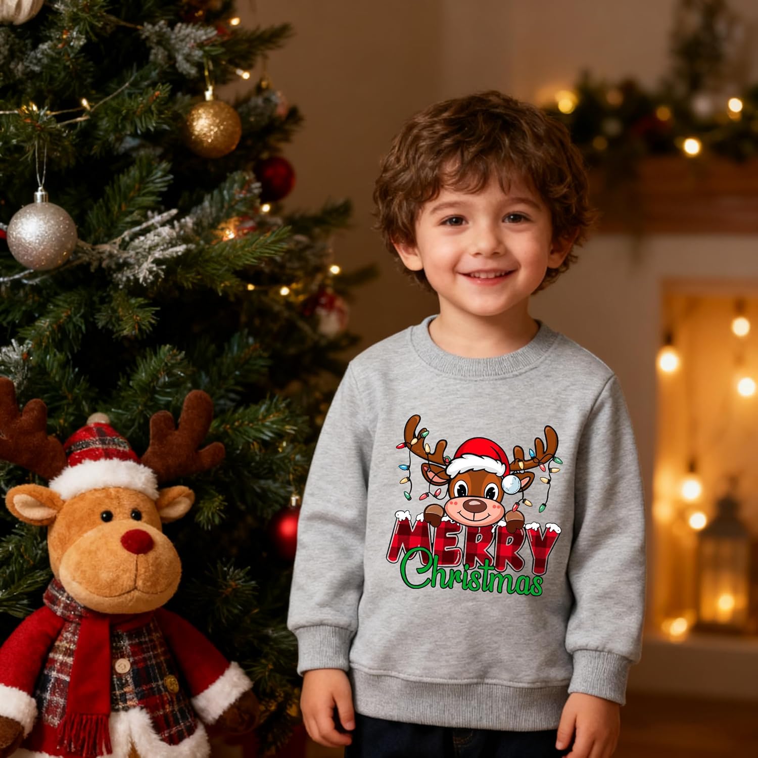 Toddler Boys Girls Christmas Sweatshirts Kid Xmas Ugly Reindeer Elk Santa Dino Long Sleeve Tops Shirt Clothes 2-7 Years - Image 2