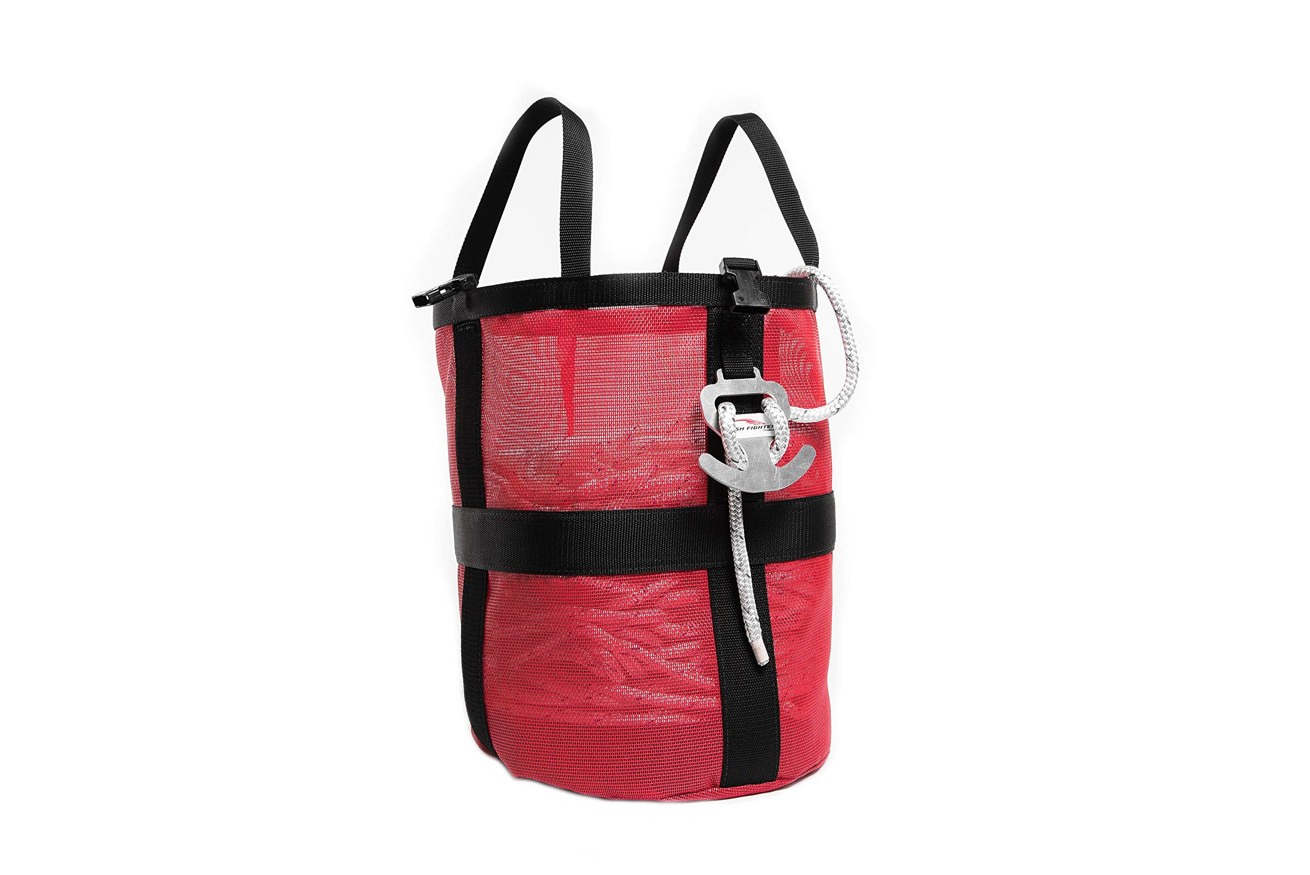 Fish Fighter Anchor Rope Bag - Boat Accessories for Easy Anchor Line Storage - High Visibility Red, Floats, Free Standing Design, Breathable Mesh Material