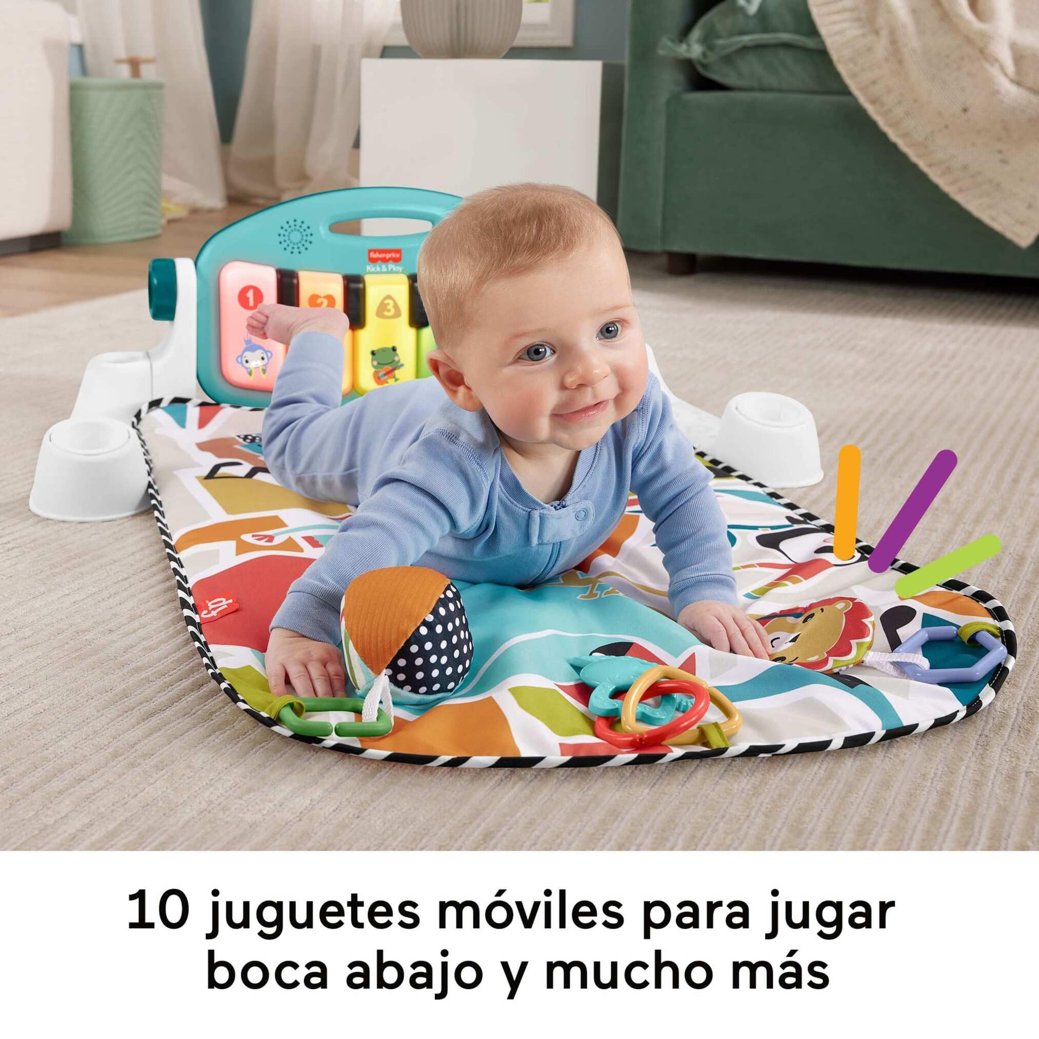 Fisher-Price Glow & Grow Gimnasio-piano pataditas, Alfombra de juego con animales y accesorios de aprendizaje con luces y sonidos, versión castellano, juguete regalo para bebés recién nacidos, HYH60