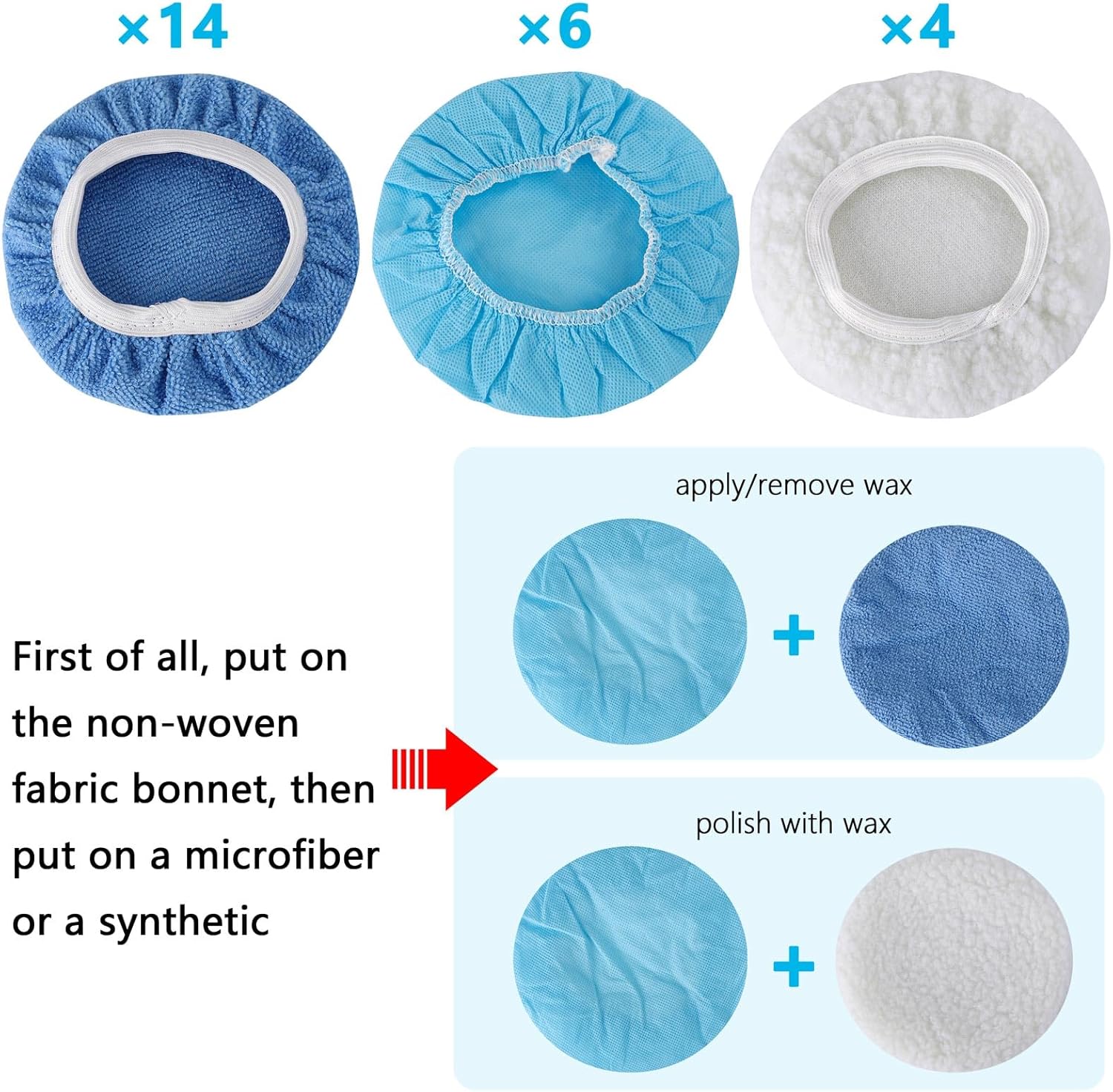 Ohlove 24 Pieces Car Orbital Buffer Polisher Pad, 5-6 Inches Bonnet Microfiber Max Bonnet Polishing Buffing Pad Cover