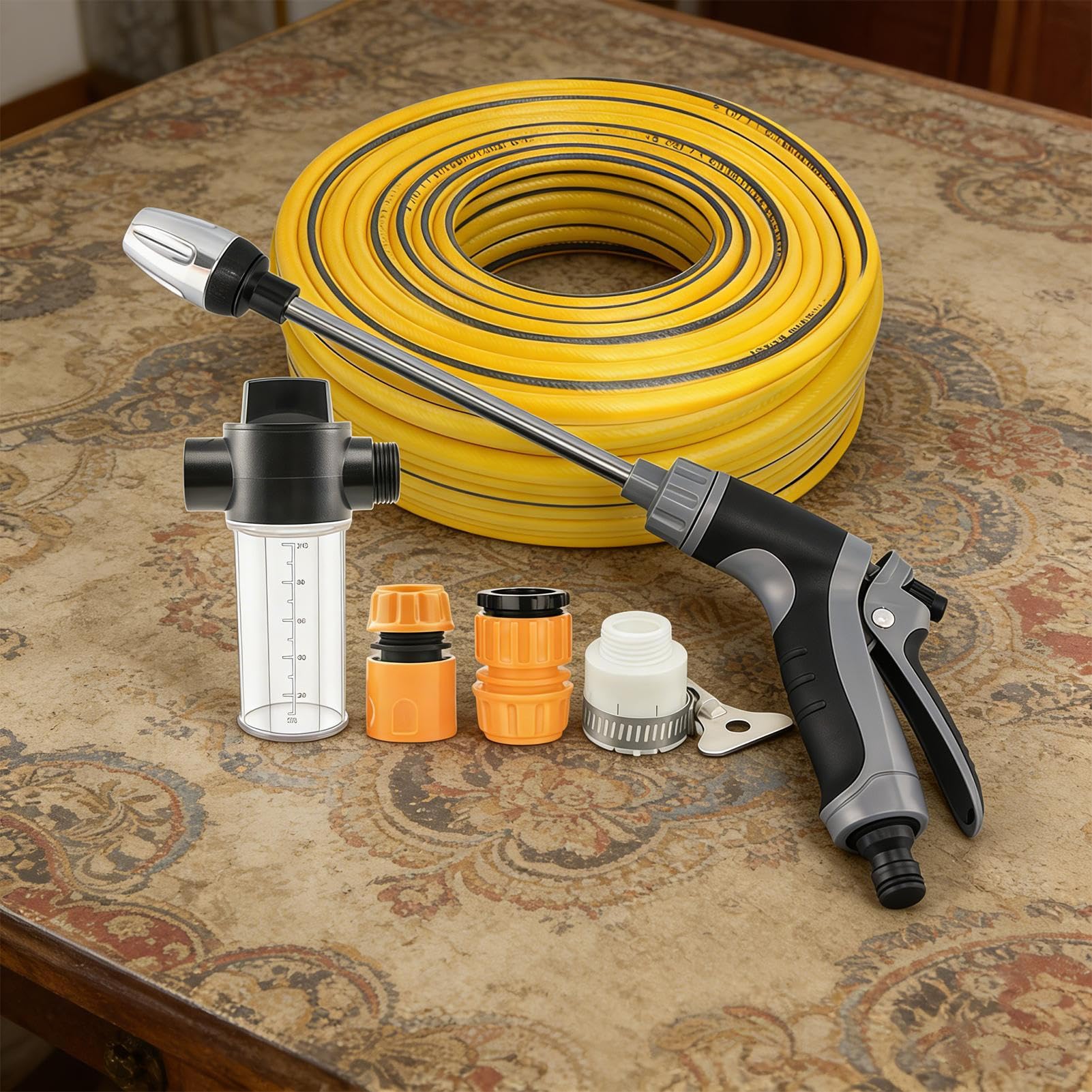 Pulitore ad alta pressione ad acqua Getto regolabile con bottiglia di schiuma - Gancio per lavaggio auto portatile portatile - Per esterni, giardino, terrazza, sentiero, ponte, lavaggio e pulizia del