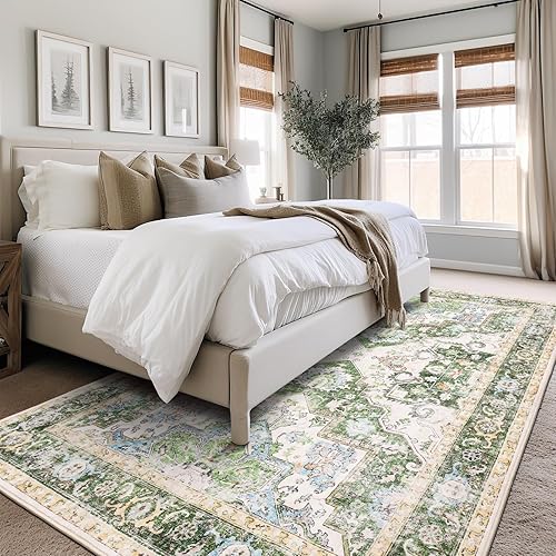 Miniatura 7 de Cochyean Alfombra lavable de 8 x 10 pies para sala de estar, resistente a las manchas, alfombra de área grande para dormitorio, alfombra vintage
