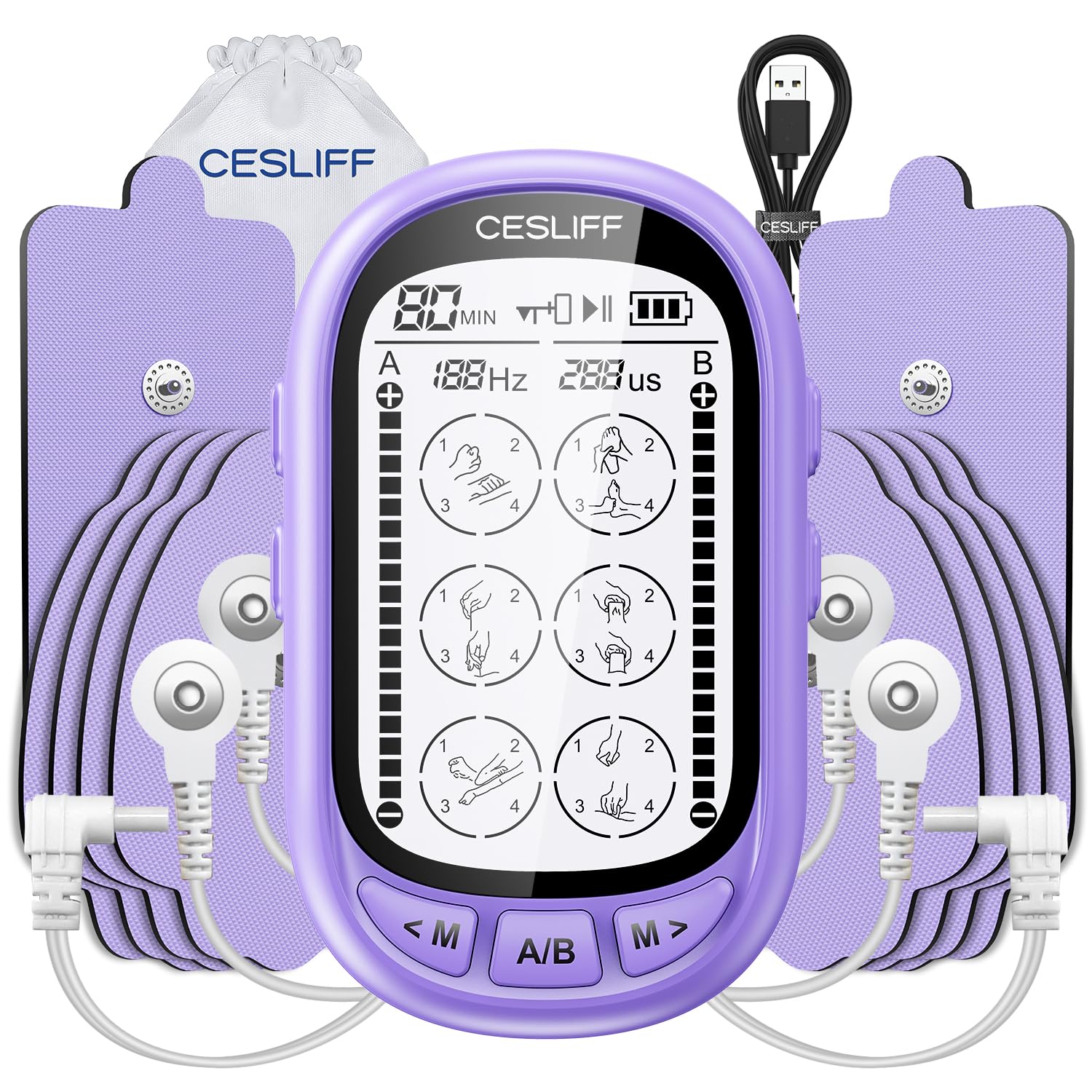 CESLIFF Dual Channel TENS EMS Unit Large Screen 24 Modes 36 Levels Intensity Muscle Stimulator, Rechargeable Electric Pulse Massager TENS Machine for Lower Back Neck Shoulder Pain Relief with 10 Pads — Amazon image 9