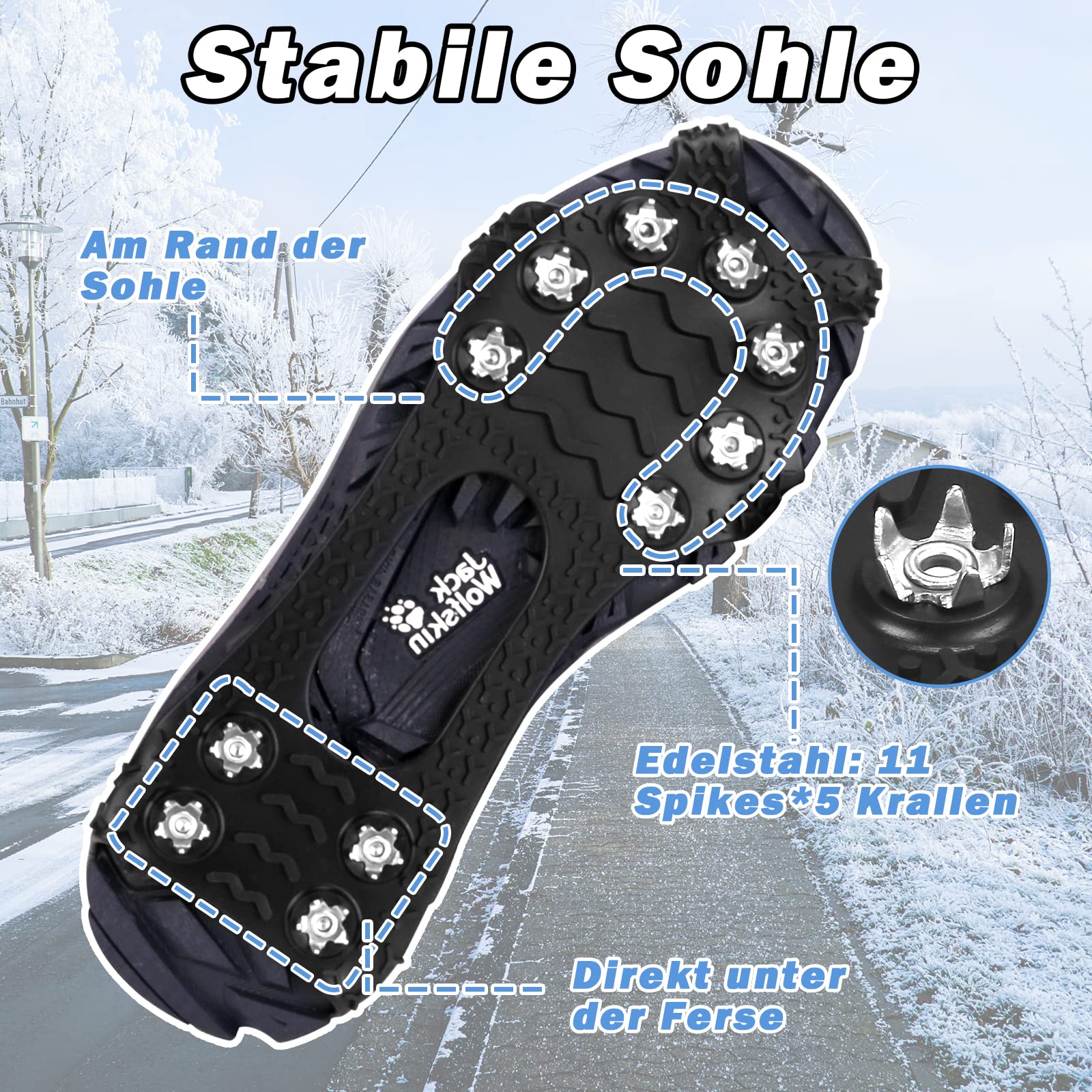 Lechin Schuhspikes Schuhkrallen für den Winter Steigeisen aus kältebeständigem und langlebigem Bio-Silikon und Edelstahl Schuh Spikes Eisspikes