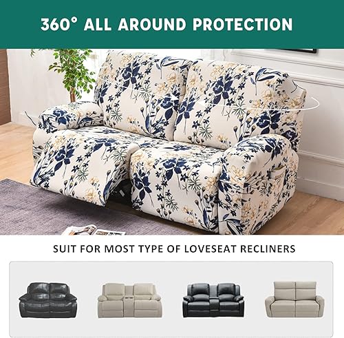Miniatura 3 de NILUOH Fundas para sofá biplaza reclinable, 6 piezas, fundas elásticas para sofá reclinable de 2 asientos, protector de muebles con parte inferior