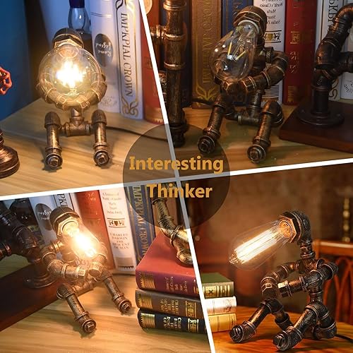 Miniatura 7 de Lámpara de mesa Steampunk, lámpara de tubo de agua industrial, lámpara de escritorio retro de tubería de hierro, lámpara de mesa de noche vintage
