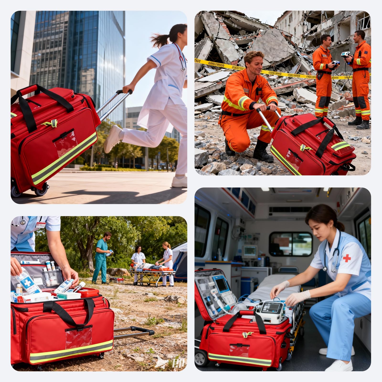 Bolso De Primeros Auxilios Portátil Con Ruedas, Organizador De Botiquín De Emergencia De Gran Capacidad, Bolso Médico Con Ruedas Vacío,Con Compartimentos Y Tiras Reflectantes,Para Enfermeras Y Médicos
