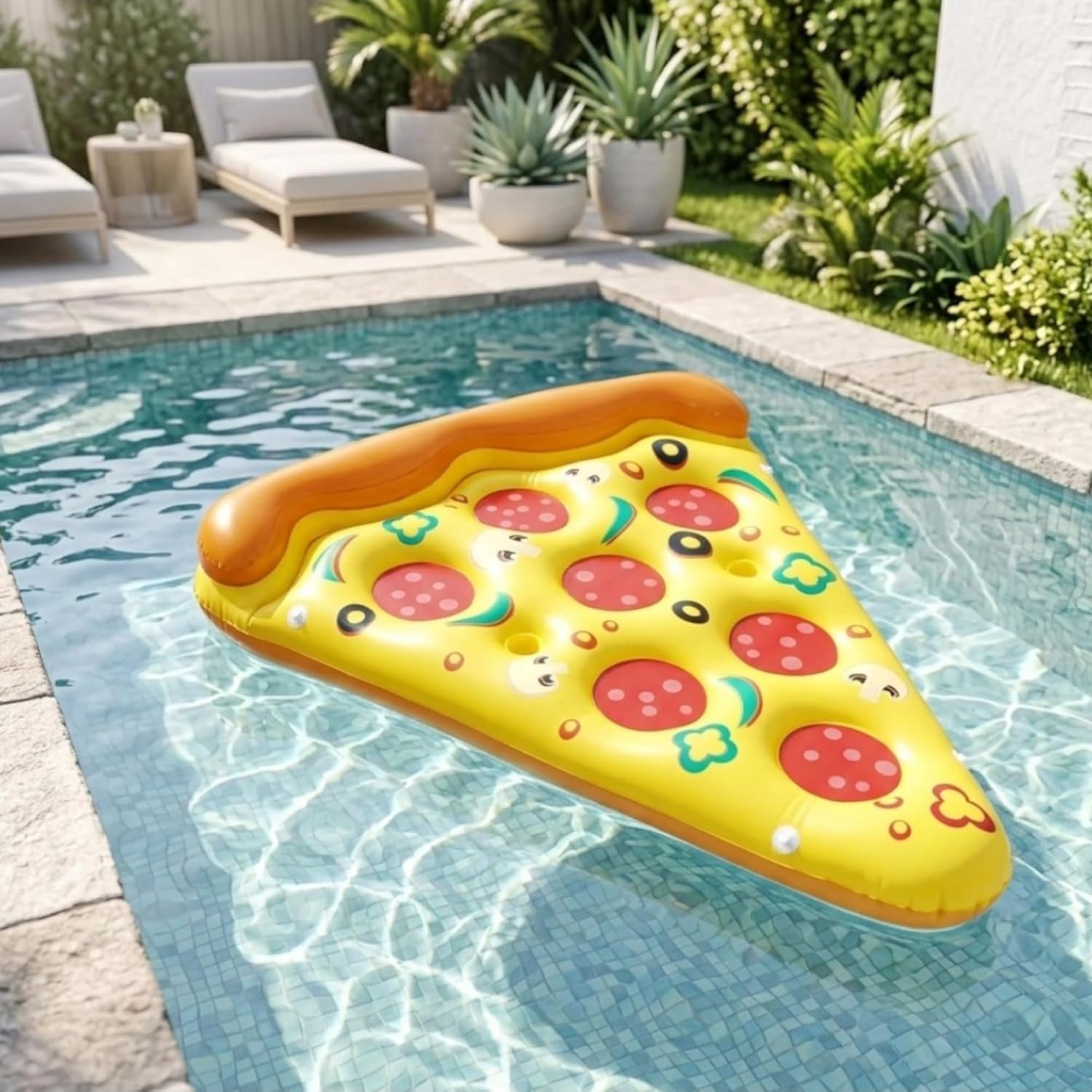 Giant Inflatable Pizza Slice Pool Float (5.5ft+) - Extra Large Blow Up Pizza Raft with 2 Built-in Cup Holders - Heavy Duty Summer Pool Floatie & Lake Toy for Adults & Kids - 1 Pack