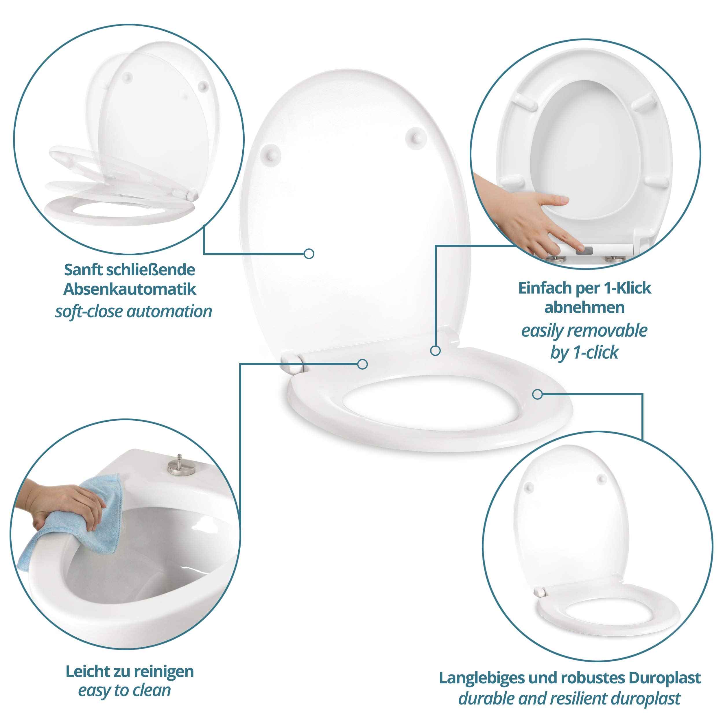 Abattant Wc Forme O, Wc Avec Abaissement Automatique, Lunette Wc Fermeture En Douceur, De