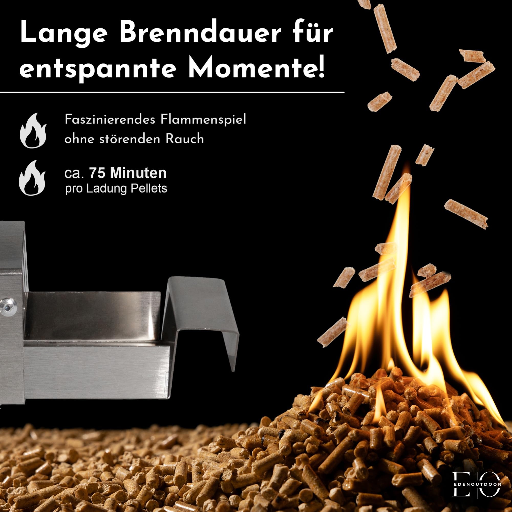 Pelletfackel Edelstahl mit Glasröhre, Feuerrohr Feuersäule mit ca. 75 Minuten Brenndauer, dekoratives Pelletfeuer für Garten & Terrasse, wetterfestes Terrassenfeuer für gemütliche Abende