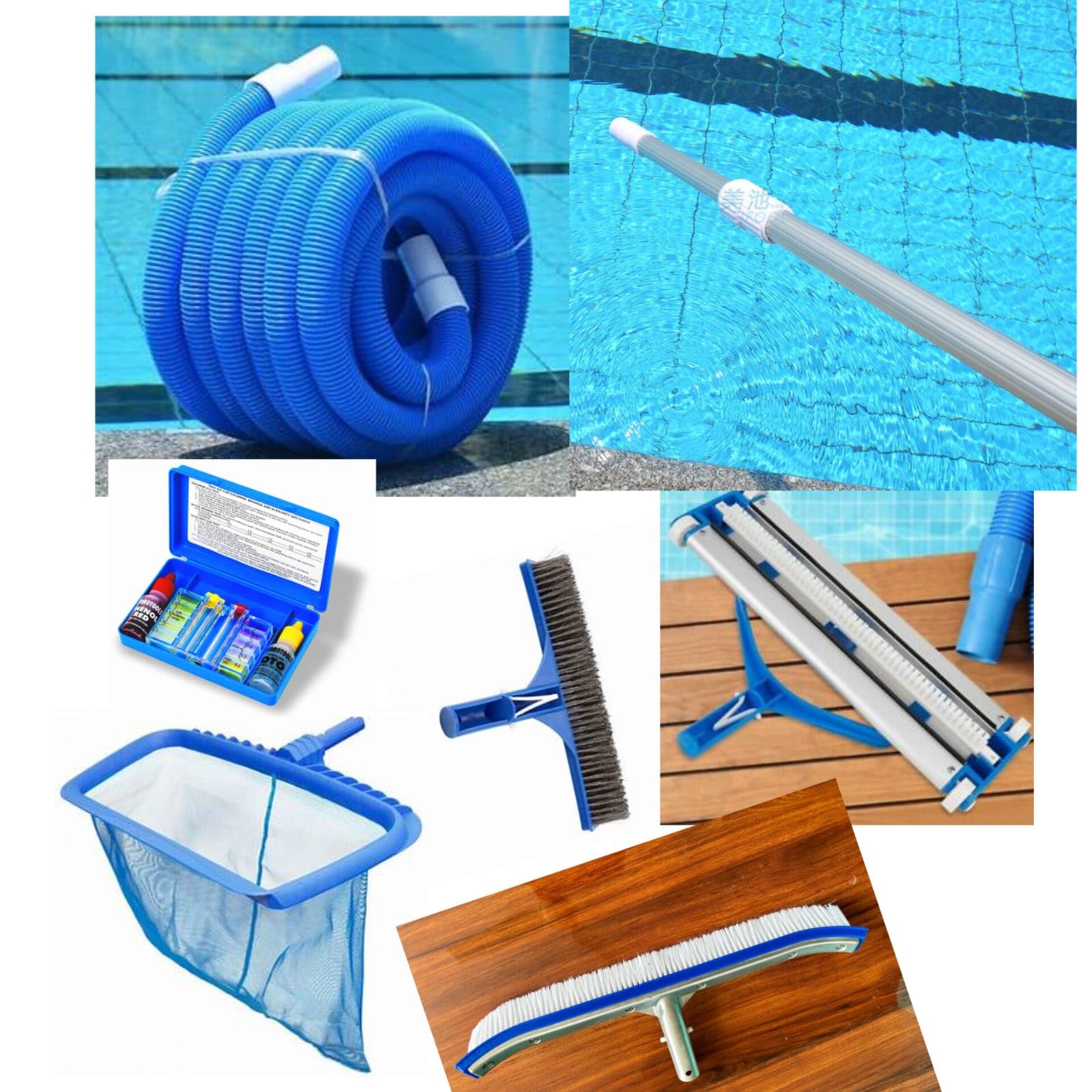 Swimming Pool Cleanig Kit with Telescopipc Pole 16feet,Flexible EVA Hose Pipe 15mtr, Vacuum Head 18 inch,Wall Steel Brush 18inch, Test kit, Algae Brush, Leaf Net,-image-23