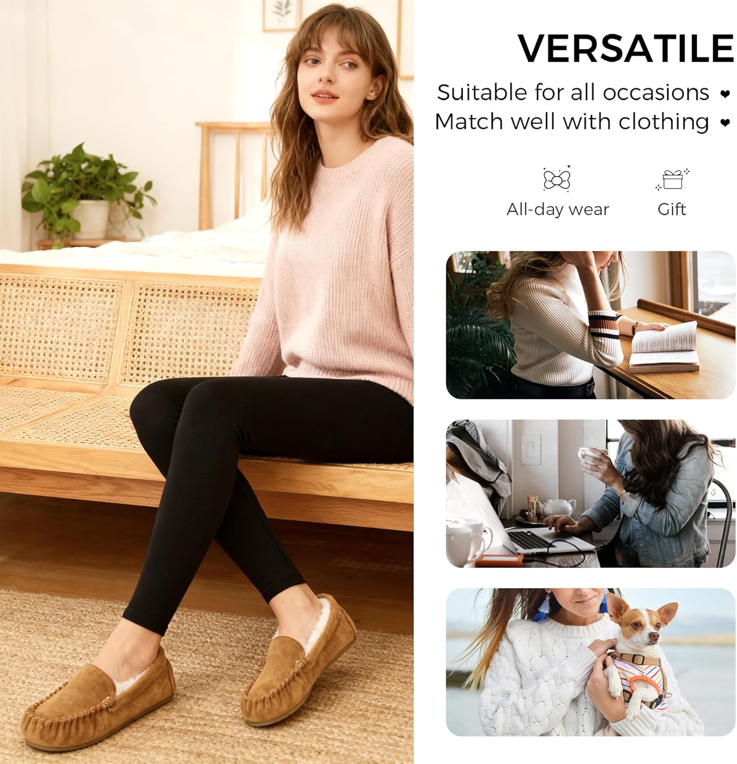 Vonair Womens Moccasin Slippers Cozy Memory Foam Slippers Indoor & Outdoor Fuzzy Slip On Warm House Shoes for Women - Image 5