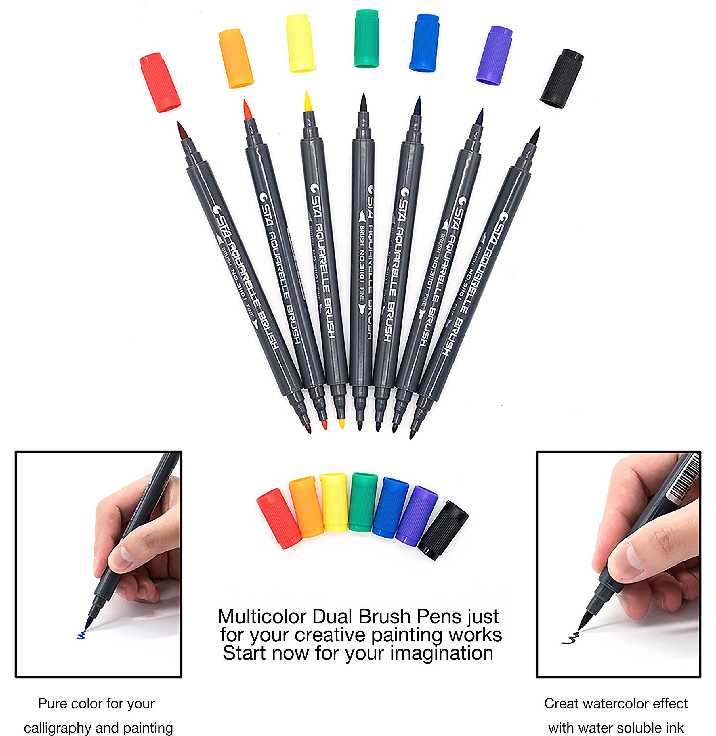 PuTwo 12 Dual Tip Art Markers Calligraphy Watercolour Paint Brush Pen