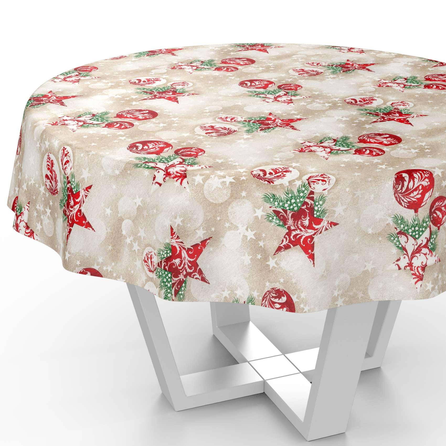 Mantel de tela textil lavable, mantel de algodón, poliéster, Navidad, rojo, redondo, 140 cm, para interior y exterior