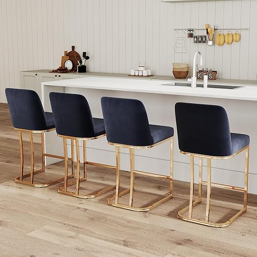 Miniatura 21 de Taburetes de bar modernos de altura de mostrador, juego de 2 taburetes de terciopelo con patas doradas, taburetes de bar de 24 pulgadas, sillas de