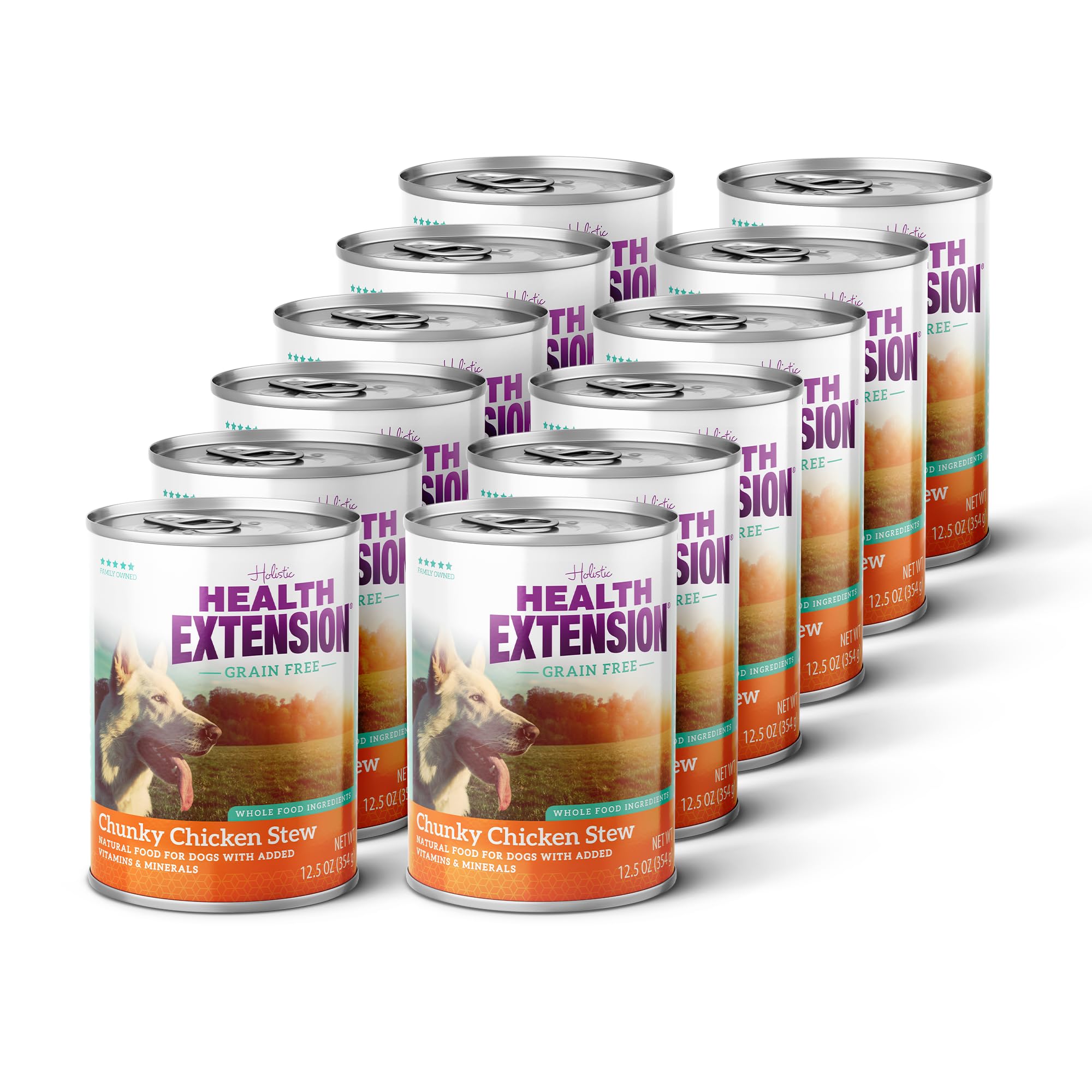 Health Extension Chunky Chicken Stew Grain-Free Wet Dog Food, 12.5 oz – Protein-Rich Recipe, Hydration Support, Ideal for All Breeds (Case of 12 Cans)