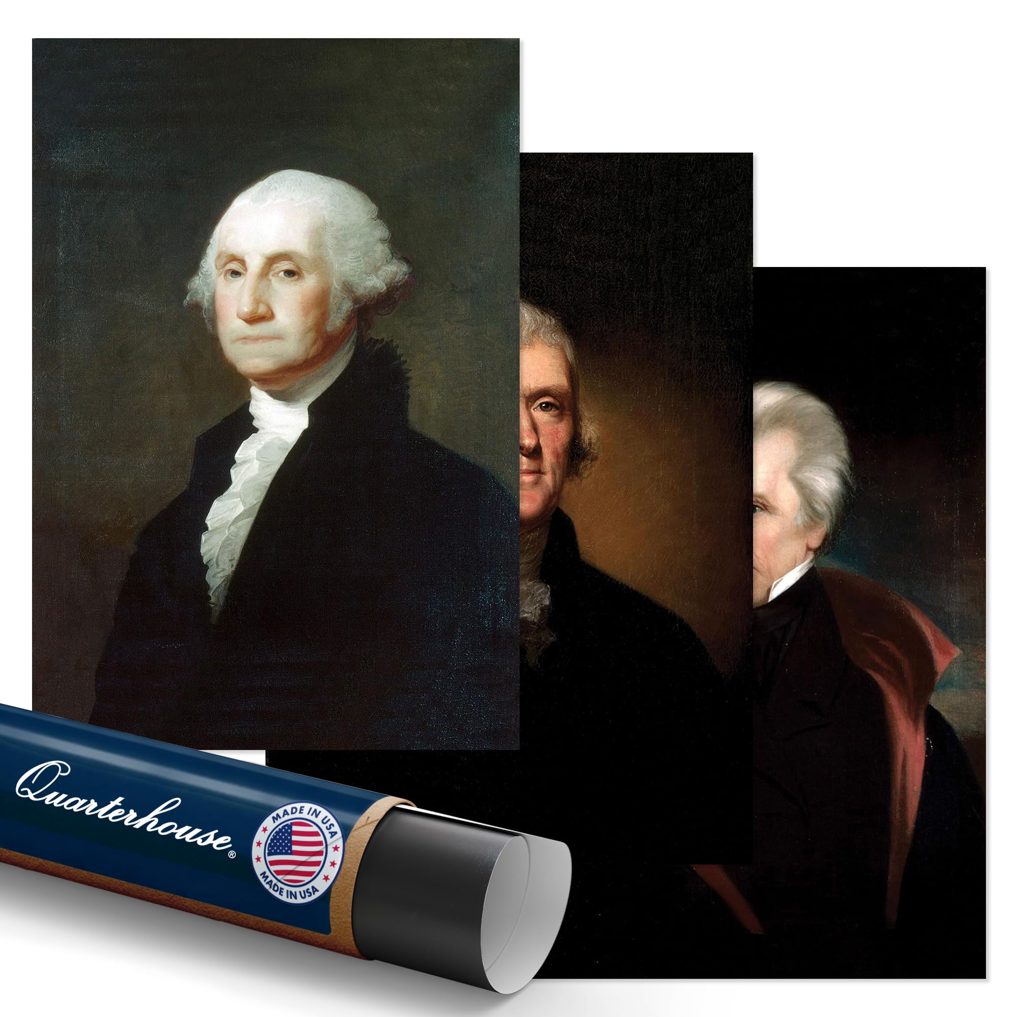 Quarterhouse 3 Poster Early American Presidents Set, Social Studies Classroom Learning Materials for K-12 Students and Teachers, 12 x 18 Inches, Made