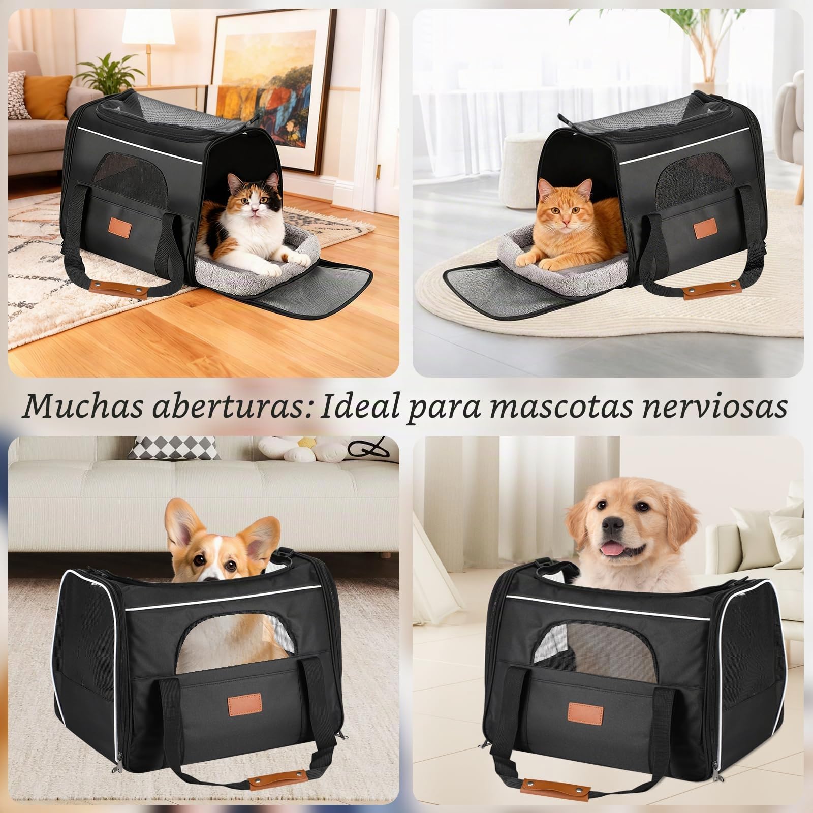 Transportín para Gatos,Bolsa Transporte Transpirable para Mascota,46.5x32x36cm Correa de Hombro Ajustable y Colchón Suave,transportador de Mascotas con Cremalleras de Seguridad
