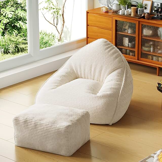 Big Bean Bag Lounger Chairs with Ottoman,Large Beanbag Chair for Adults,...